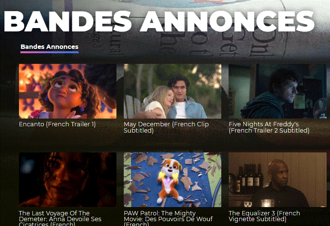 6 vidéos sous la rubrique Bandes annonces