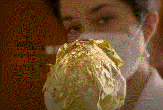 Une femme montrant une glace